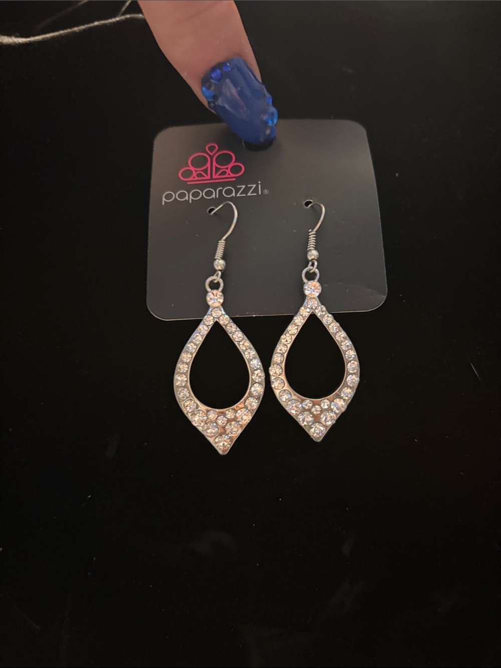 Paparazzi Silver Crystal Teardrop Open Dangle Earrings